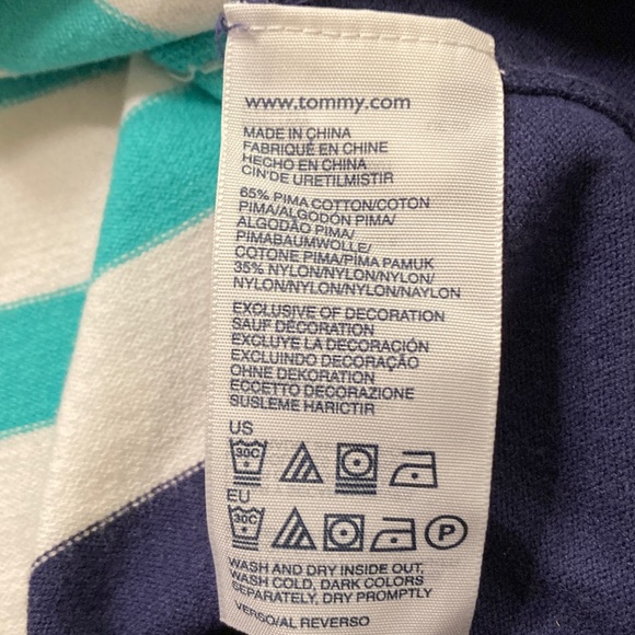 Tommy Hilfiger Striped V-Neck Sweater - Teal White Navy Women Size M - Picture 5 of 8